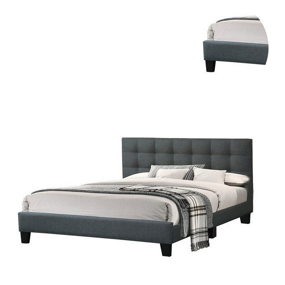 Dex Modern Platform King Size Bed Plush Tufted Upholstery Charcoal Gray