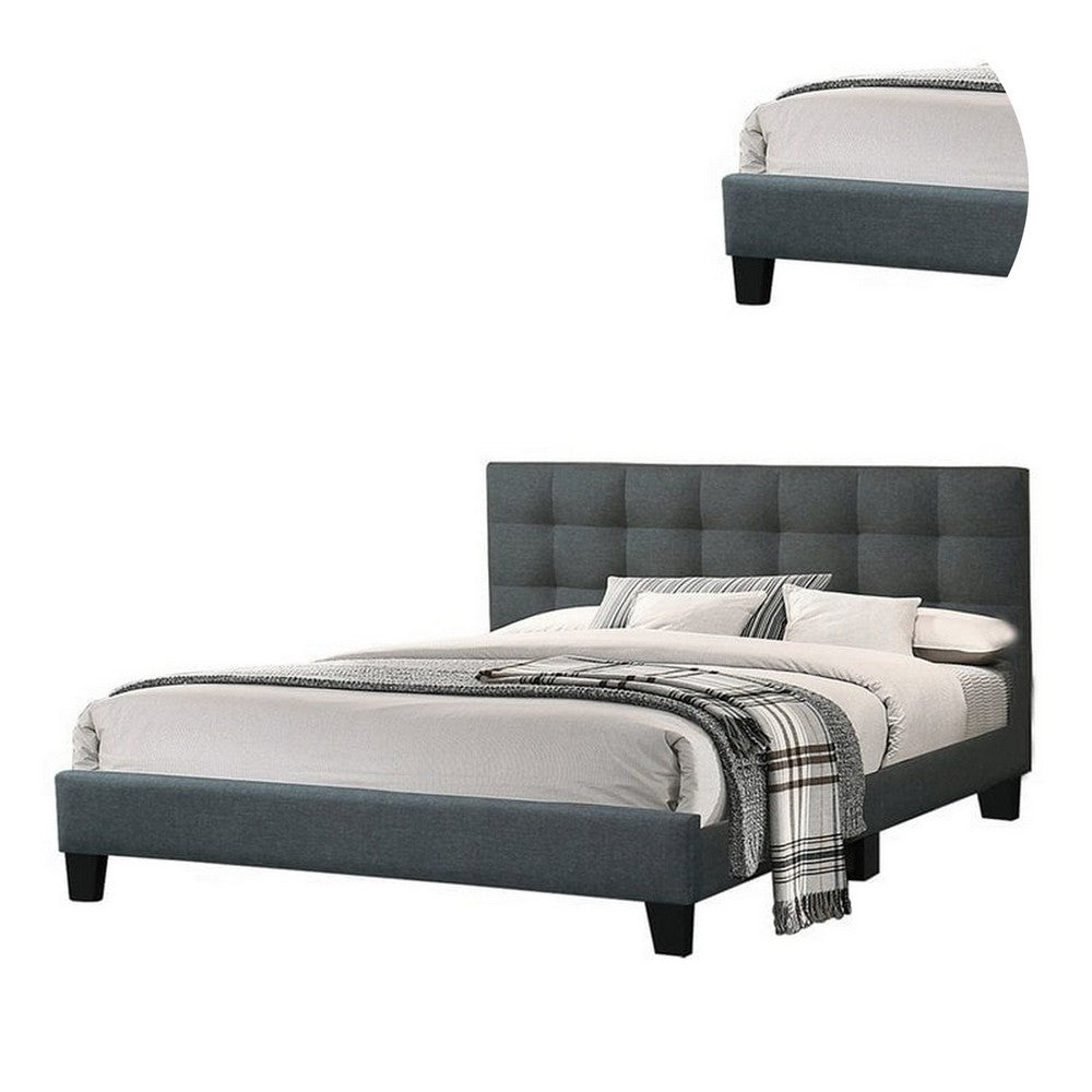 Dex Queen Size Bed Plush Tufted Upholstery Charcoal Gray By Casagear Home