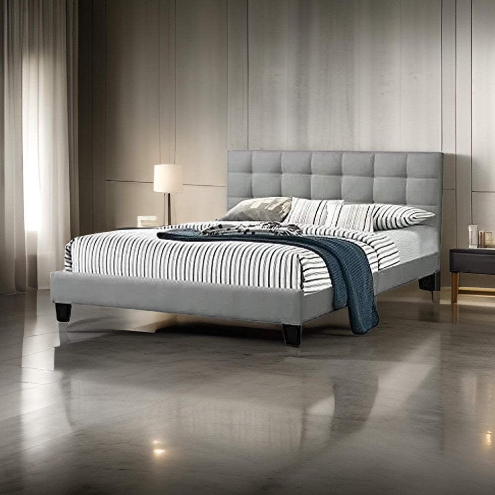 Dex Modern Platform California King Bed, Tufted Upholstery, Light Gray By Casagear Home