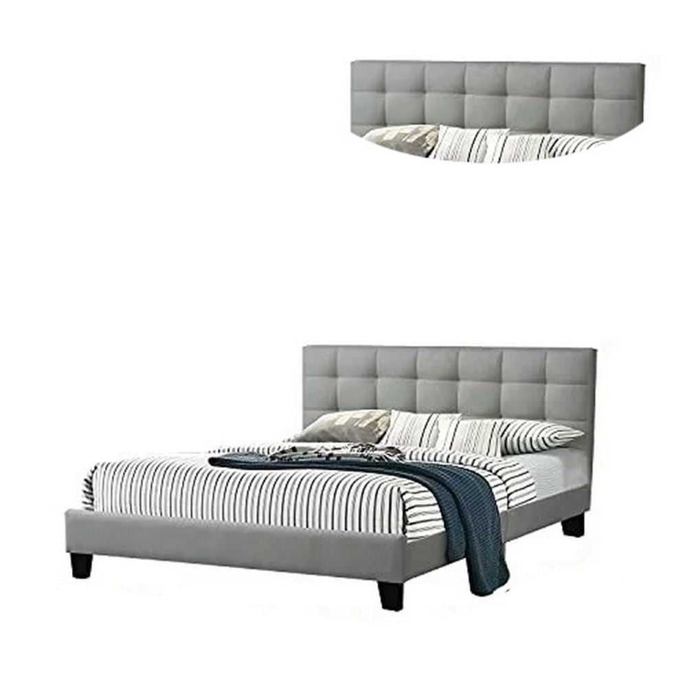 Dex Modern Platform King Size Bed Plush Tufted Upholstery Light Gray
