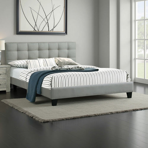 Dex Modern Platform King Size Bed, Plush Tufted Upholstery, Light Gray
