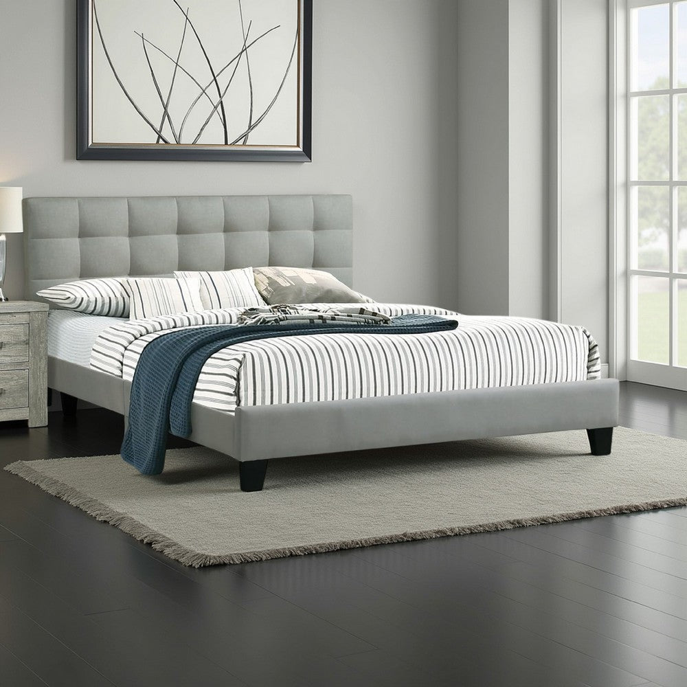 Dex Modern Platform King Size Bed, Plush Tufted Upholstery, Light Gray