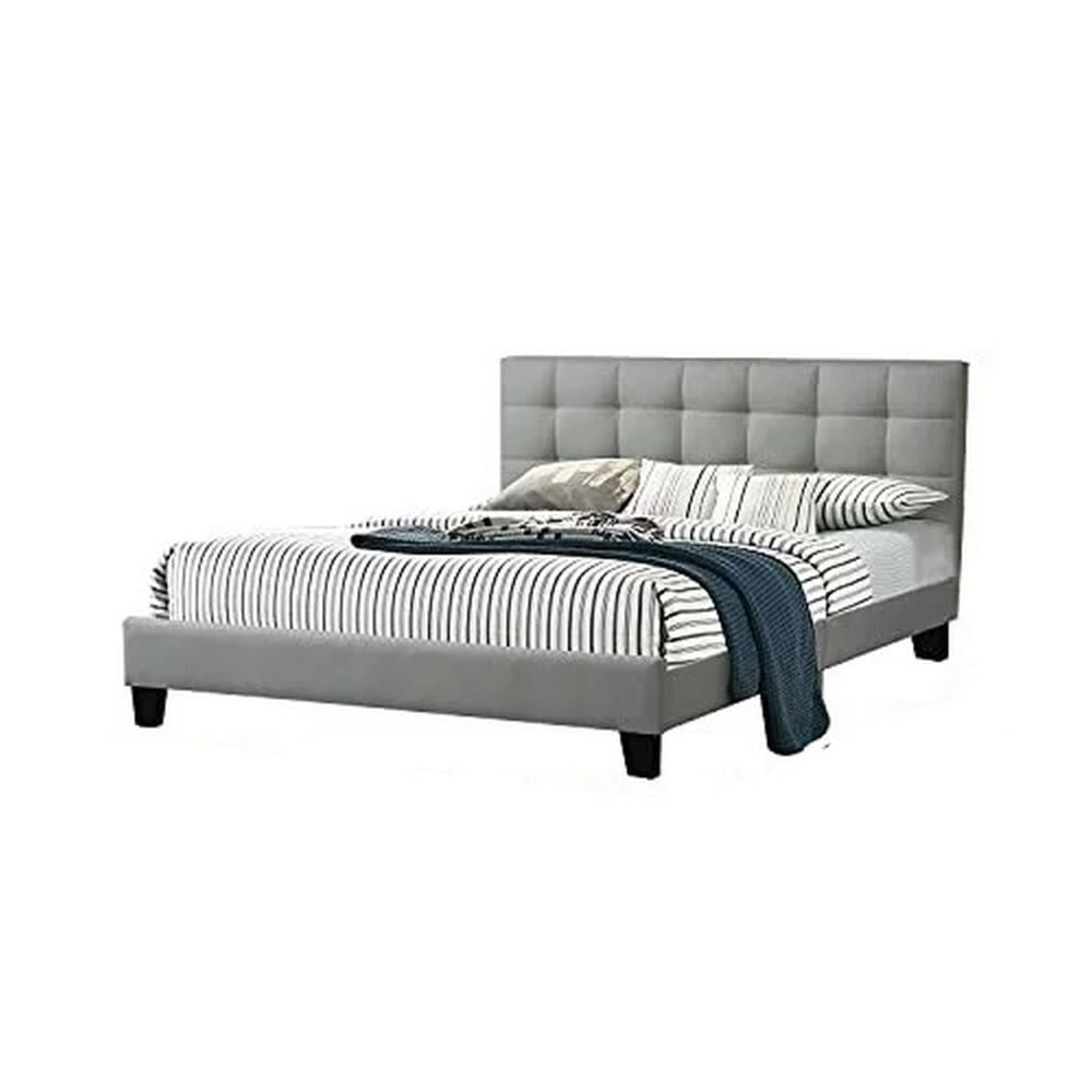 Dex Modern Platform King Size Bed, Plush Tufted Upholstery, Light Gray