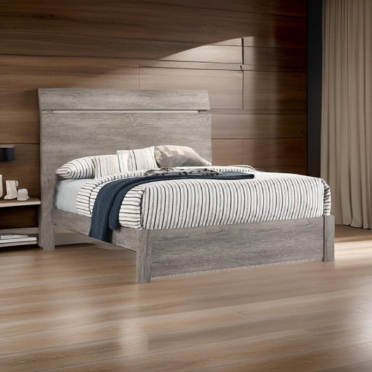 Posy Platform California King Bed, Split Headboard, Distressed Gray Wood By Casagear Home