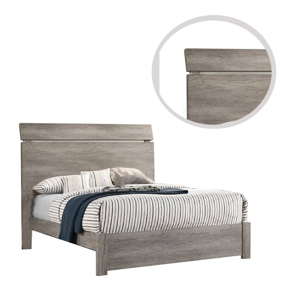 Posy Platform Queen Size Bed with Split Headboard Distressed Gray Wood BM301443