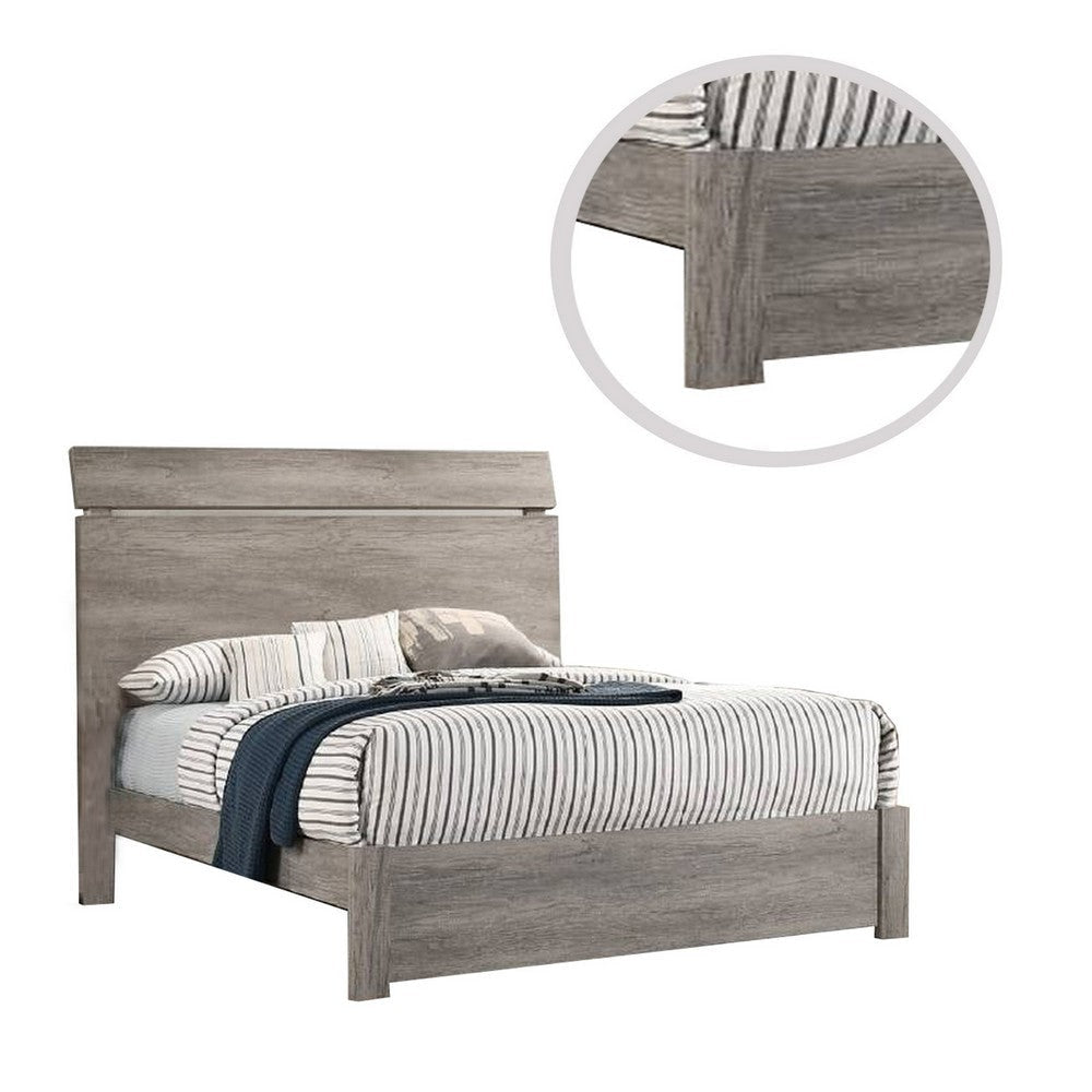 Posy Platform Queen Size Bed with Split Headboard Distressed Gray Wood BM301443
