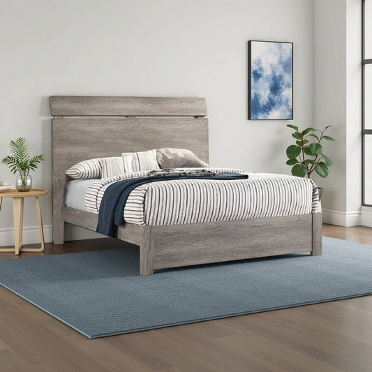 Posy Platform Queen Size Bed with Split Headboard, Distressed Gray Wood