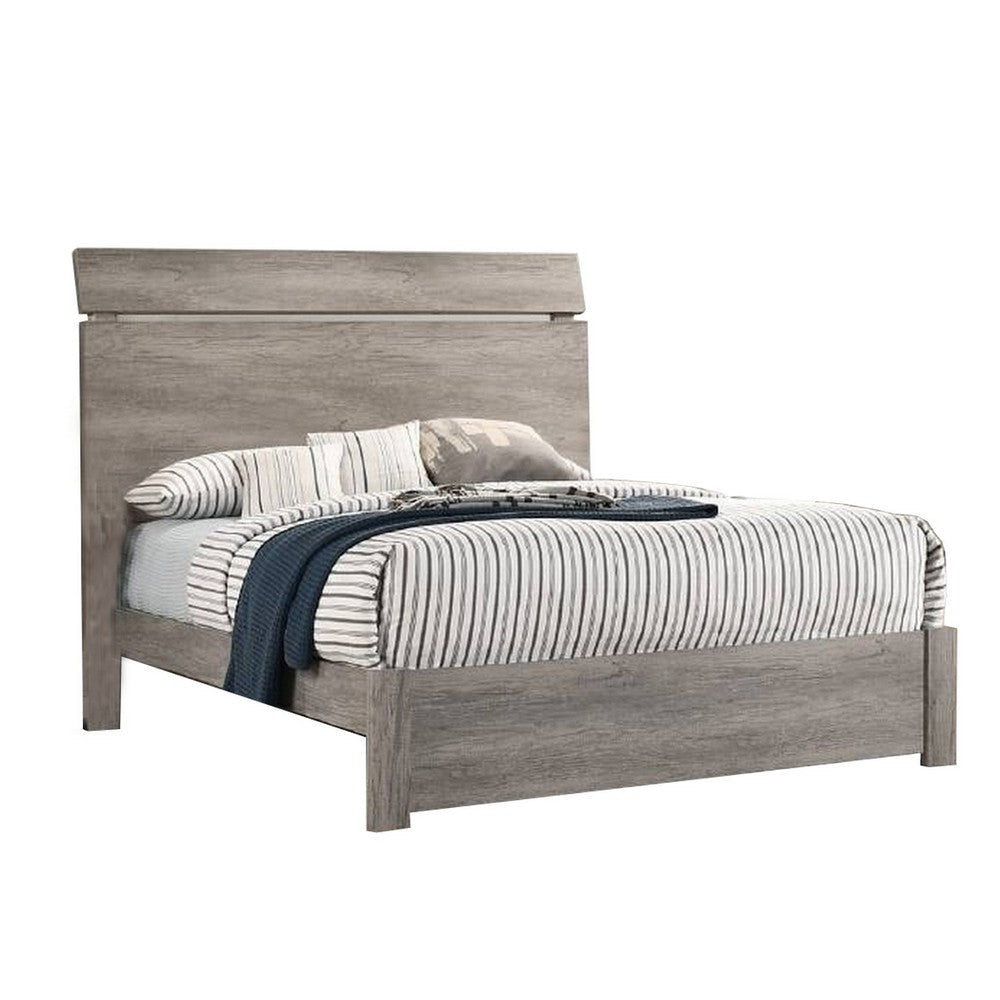 Posy Platform Queen Size Bed with Split Headboard, Distressed Gray Wood