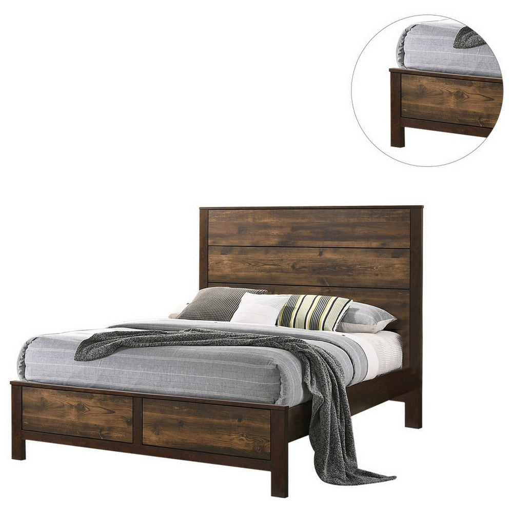 Roki Platform King Size Bed with Panel Design Rustic Dark Brown Finish By Casagear Home BM301445