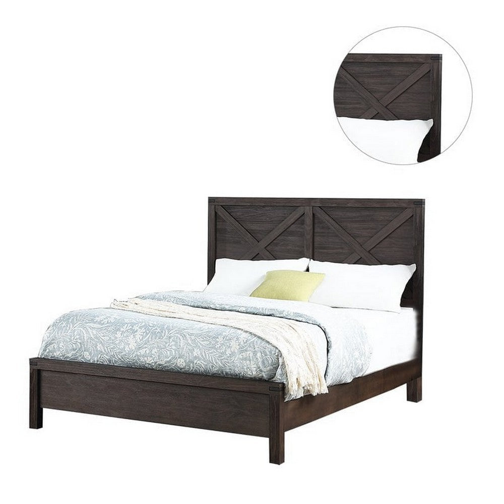 Yale Platform King Size Bed Crossed Accent Panel Dark Walnut Brown By Casagear Home BM301448