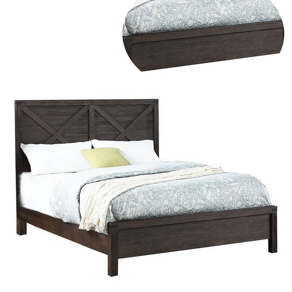 Yale Platform King Size Bed Crossed Accent Panel Dark Walnut Brown By Casagear Home BM301448