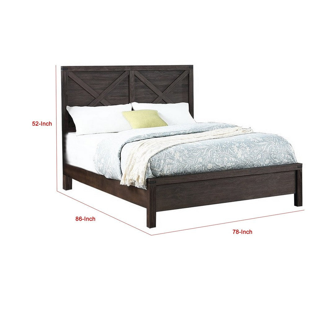 Yale Platform King Size Bed Crossed Accent Panel Dark Walnut Brown By Casagear Home BM301448