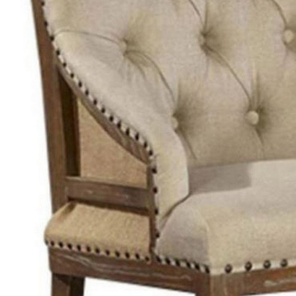 28’’ Dining Chair Tufted Backrest Nailhead Trim Beige By Casagear Home BM301518