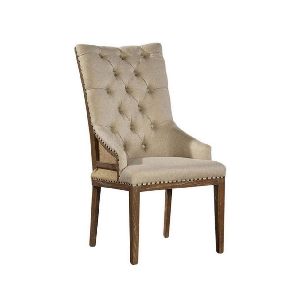 28’’ Dining Chair Tufted Backrest Nailhead Trim Beige By Casagear Home BM301518