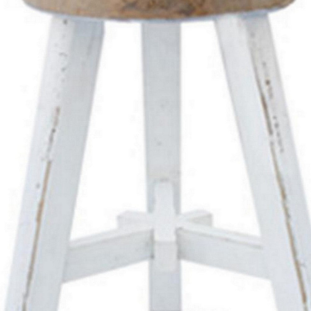 17’’ Accent Stool Brown Seat Hand Painted White Tripod Legs By Casagear Home BM301533