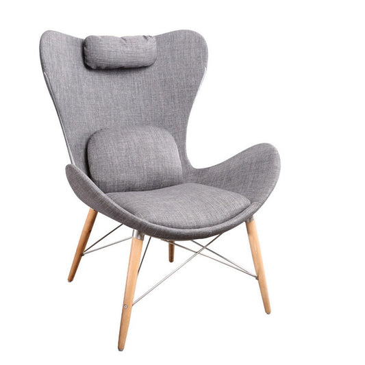 Cid 32 Inch Accent Chair, Scooped Seat, Lumbar Cushion, Headrest, Gray