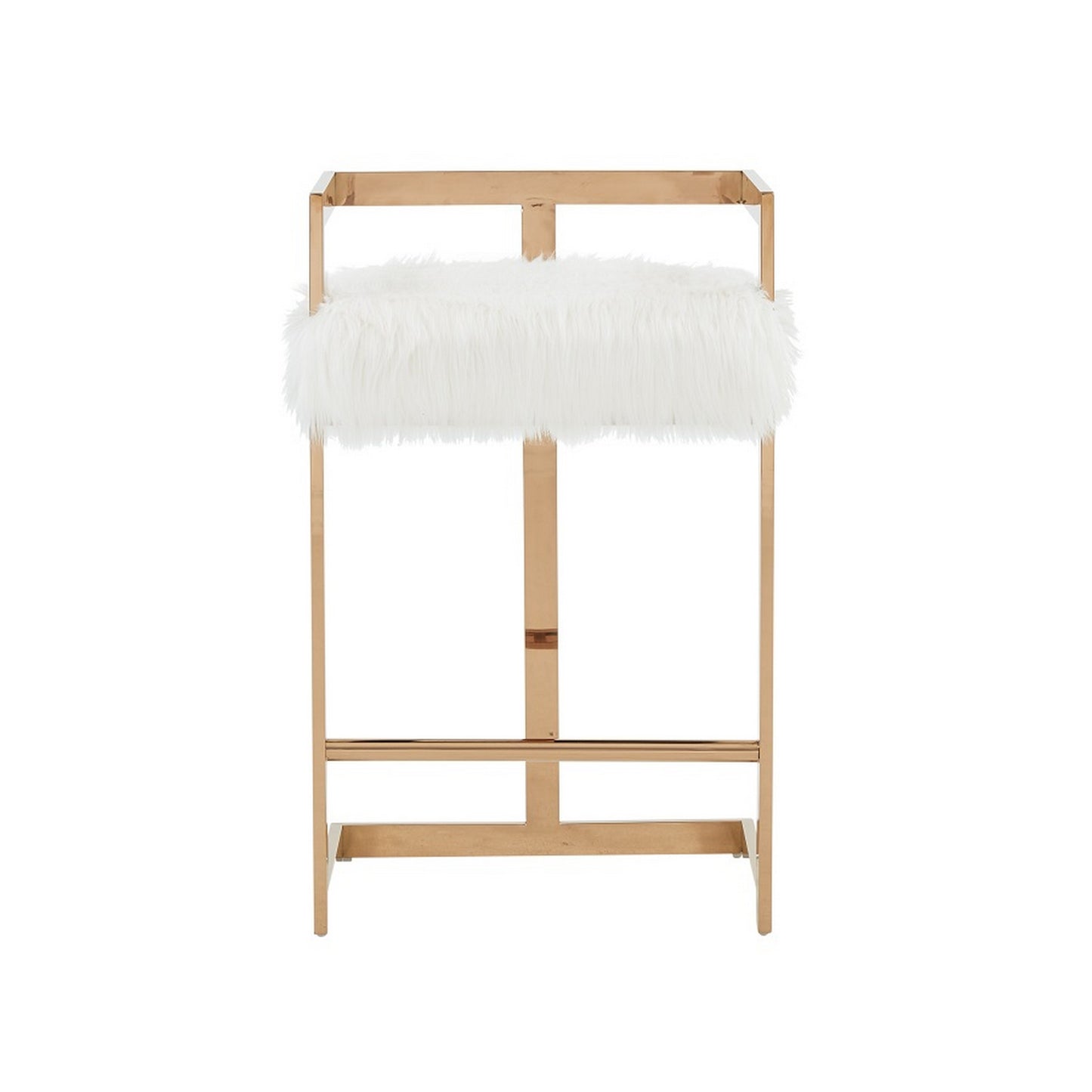 26’’ Counter Stool Gold Metal Frame White Faux Fur Seating By Casagear Home BM301729