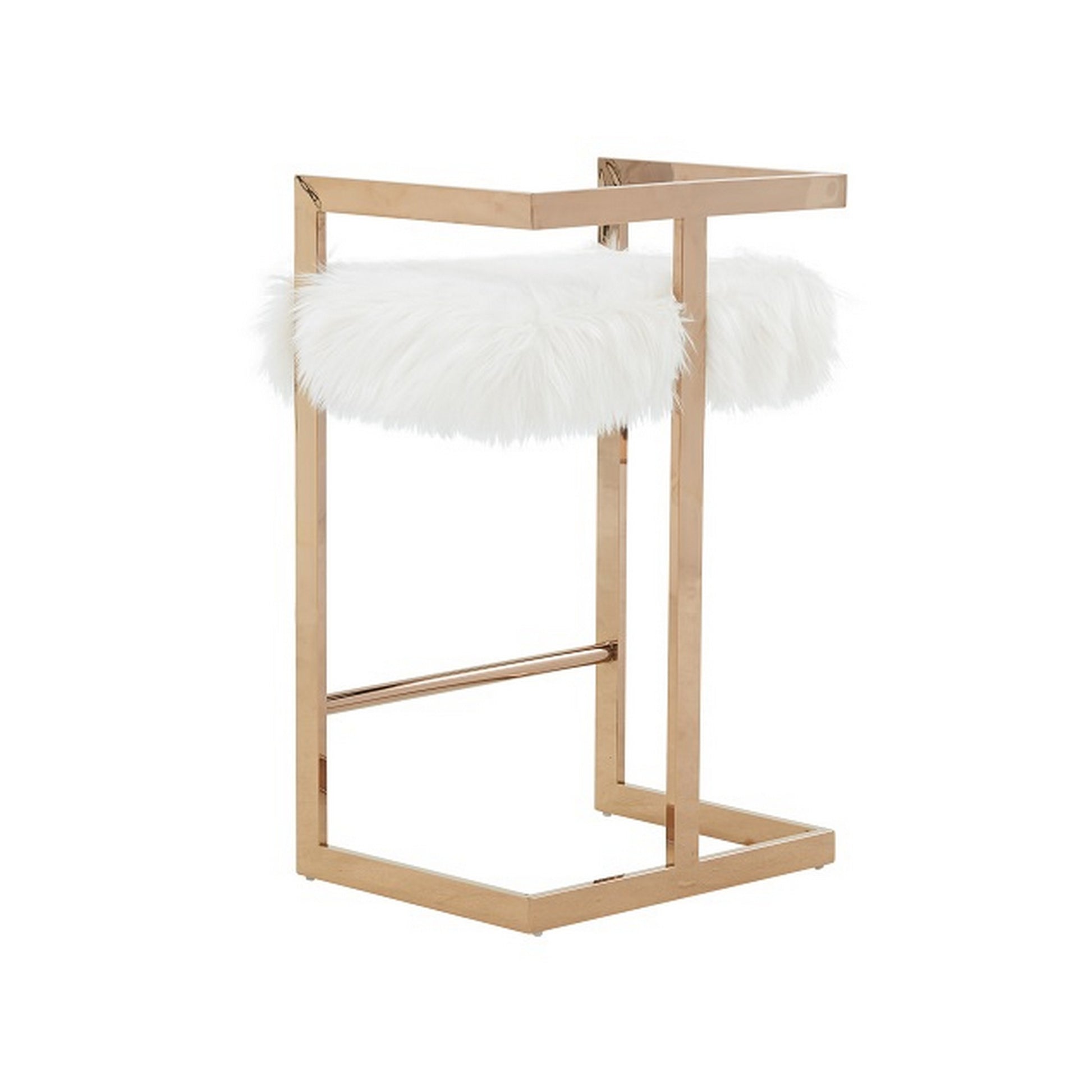 26’’ Counter Stool Gold Metal Frame White Faux Fur Seating By Casagear Home BM301729