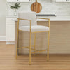 40" Counter Height Padded Stool, White Fabric, Brass Frame By Casagear Home