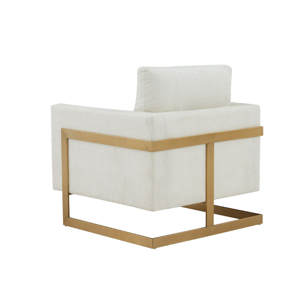 31 Inch Accent Armchair Cream White Textured Fabric Gold Cantilever Frame By Casagear Home BM301796