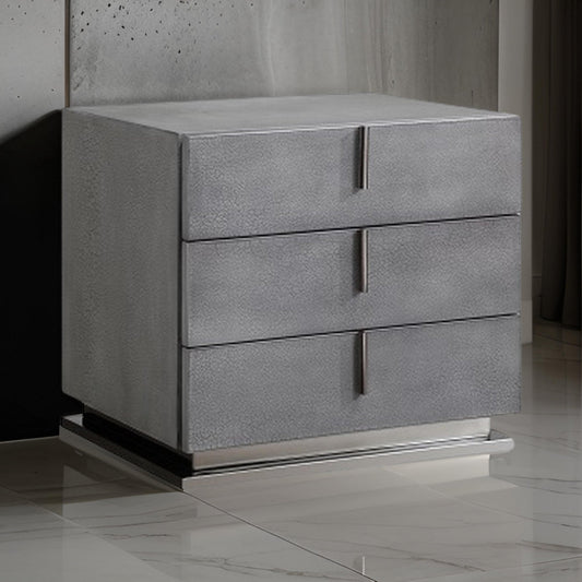 Cid Jely 24" Nightstand, 3 Drawers, Crackled Lacquer, Gray By Casagear Home