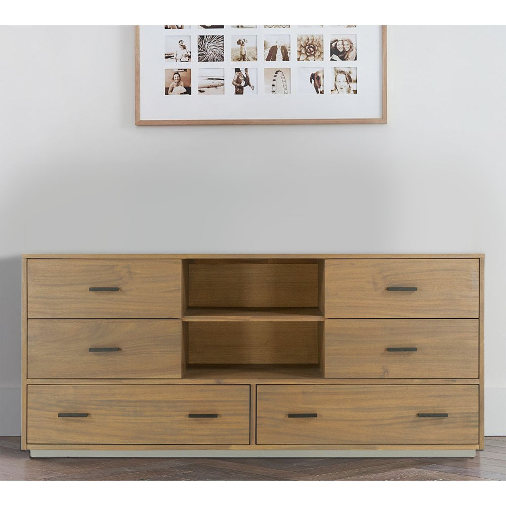 Noe Col 63 Inch Dresser Felt Lined Drawers Single Shelf Walnut Veneer By Casagear Home BM301833