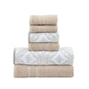 Oya 6pc Cotton Towel Set, Quatrefoil, White, Beige By The Urban Port By Casagear Home