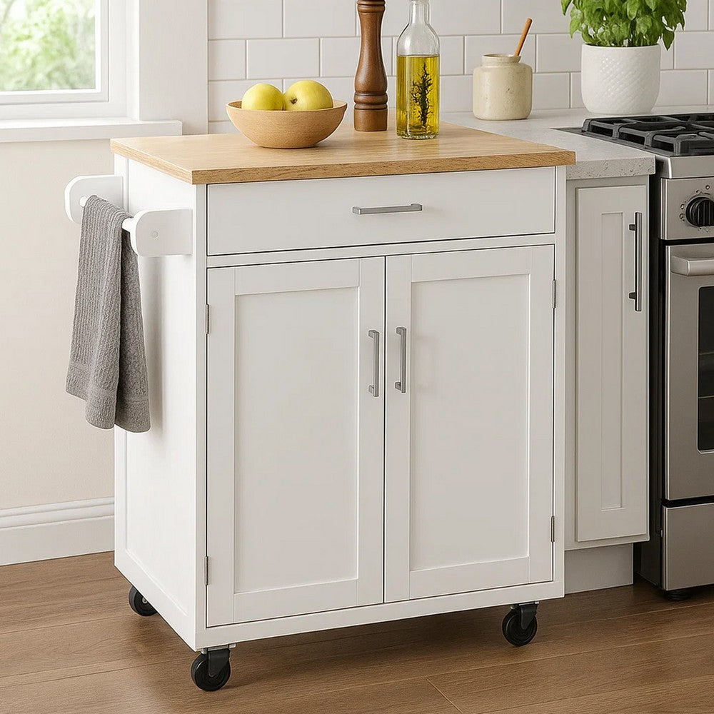 36" Kitchen Islend Towel Rack, Double Door Cabinet, White By Casagear Home