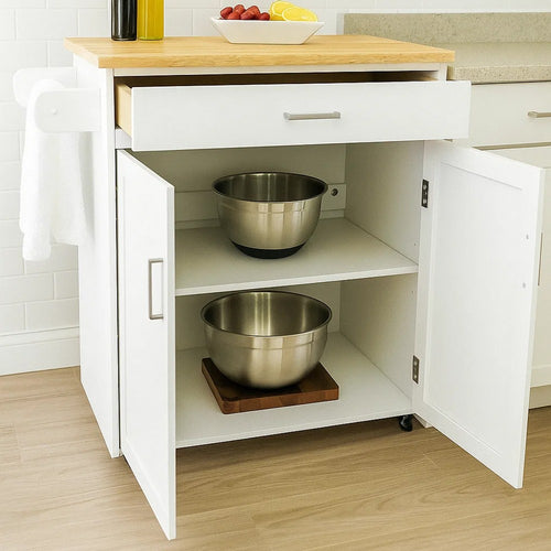 36" Kitchen Islend Towel Rack, Double Door Cabinet, White By Casagear Home