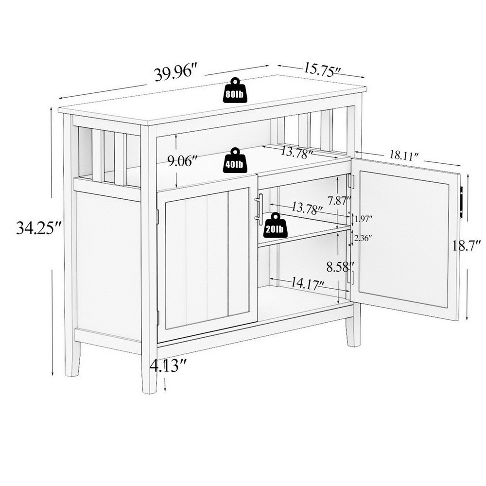 Zoh 40" Double Door Sideboard Console Cabinet, Shelf, White By Casagear Home