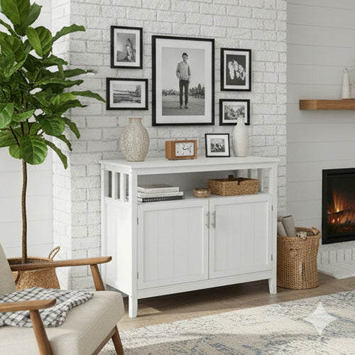Zoh 40" Double Door Sideboard Console Cabinet, Shelf, White By Casagear Home
