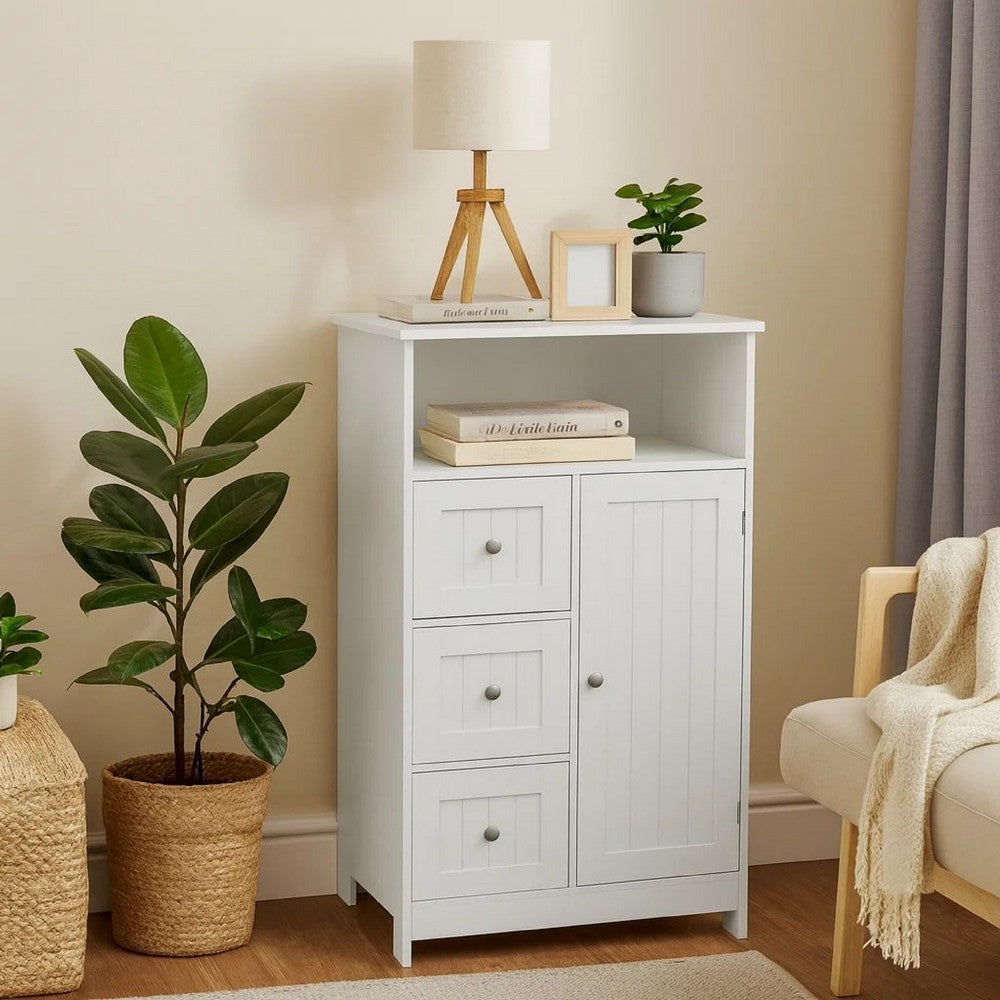 39" Storage Cabinet with 3 Drawers, 1 Open Shelf, White By Casagear Home