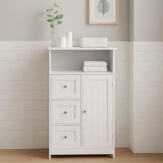 39" Storage Cabinet with 3 Drawers, 1 Open Shelf, White By Casagear Home
