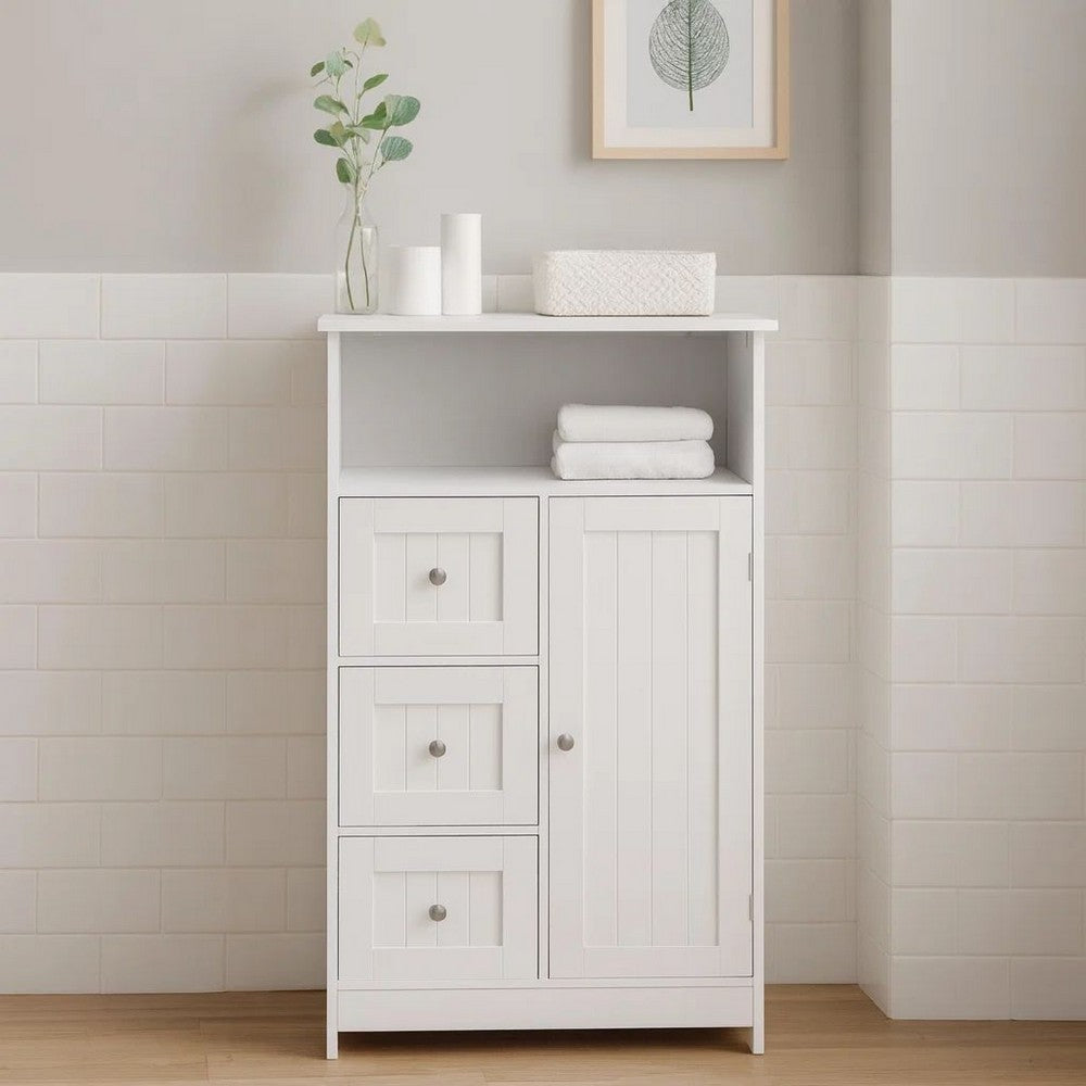 39" Storage Cabinet with 3 Drawers, 1 Open Shelf, White By Casagear Home