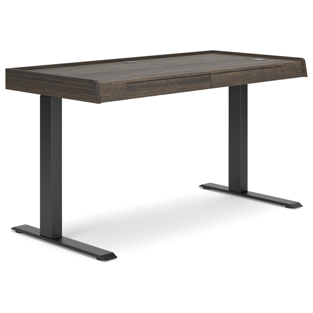 55 Inch Desk, Power Adjustable Height, USB Ports, Wood Grain, Dark Brown By Casagear Home