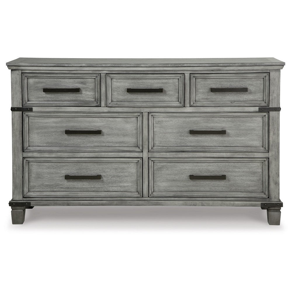 66 Inch Wide Wood Dresser with 7 Drawers Bar Handles Bun Feet Gray By Casagear Home BM302043