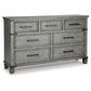 66 Inch Wide Wood Dresser with 7 Drawers, Bar Handles, Bun Feet, Gray By Casagear Home