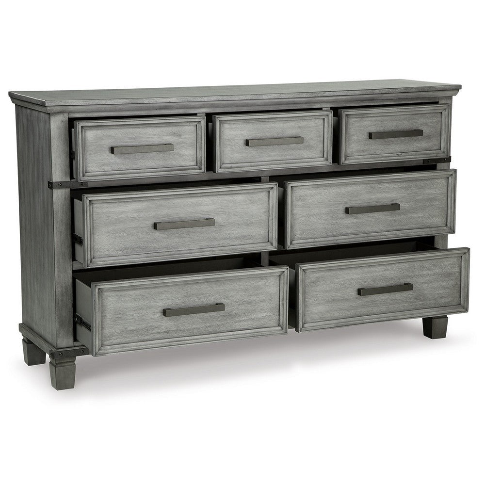 66 Inch Wide Wood Dresser with 7 Drawers Bar Handles Bun Feet Gray By Casagear Home BM302043