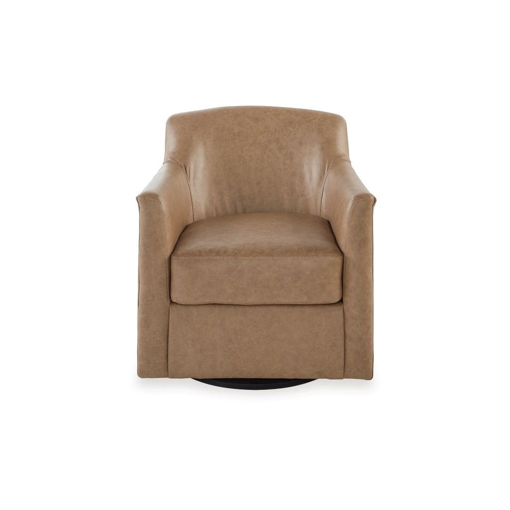 32 Inch Plush Swivel Accent Chair with Shelter Style Armrests Faux Leather By Casagear Home BM302046