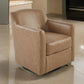 32 Inch Plush Swivel Accent Chair with Shelter Style Armrests, Faux Leather By Casagear Home