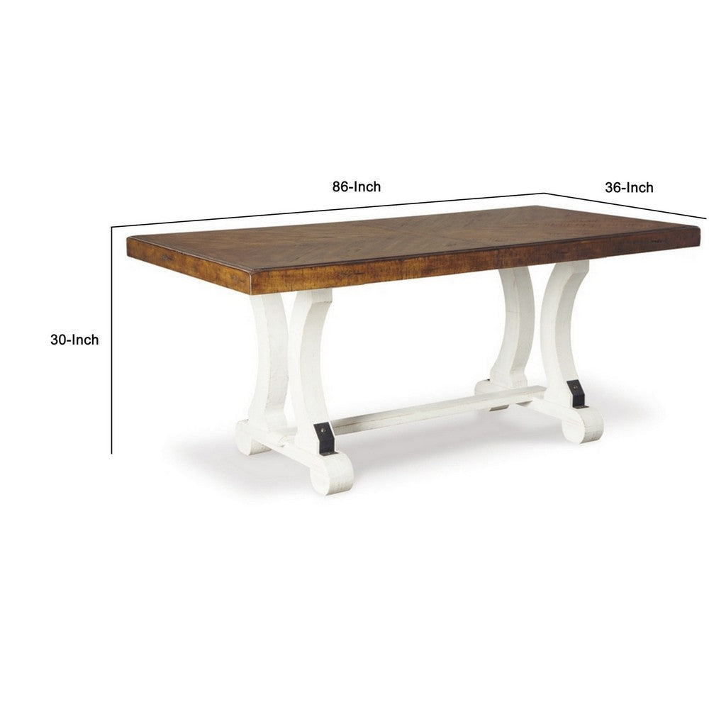 70-86 Inch Extendable Dining Table with Trestle Base 2 Tone Brown White By Casagear Home BM302048