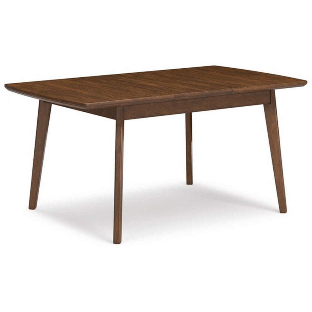 64 Inch Wood Extendable Dining Table with Tapered Legs, Wood Grain, Brown By Casagear Home