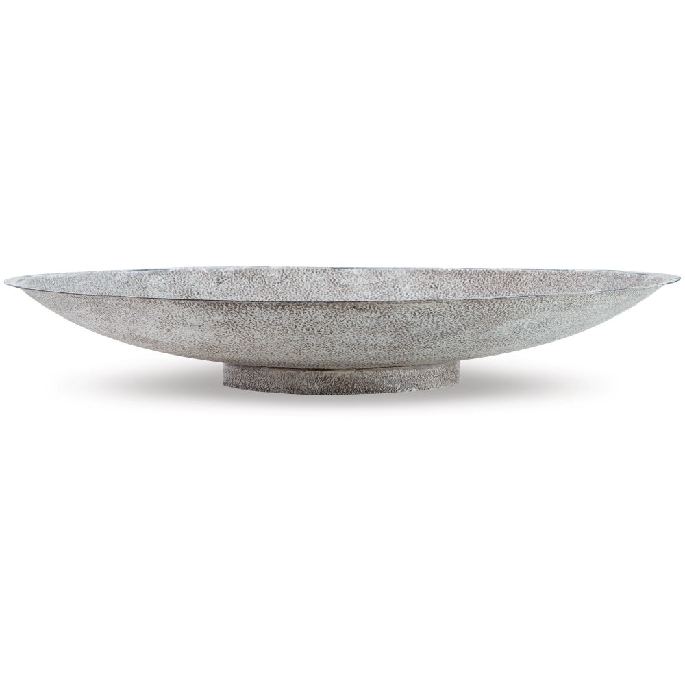 20 Inch Round Decorative Bowl with Vintage White Accent Finish, Gray Metal By Casagear Home