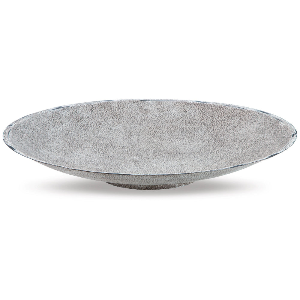 20 Inch Round Decorative Bowl with Vintage White Accent Finish, Gray Metal By Casagear Home