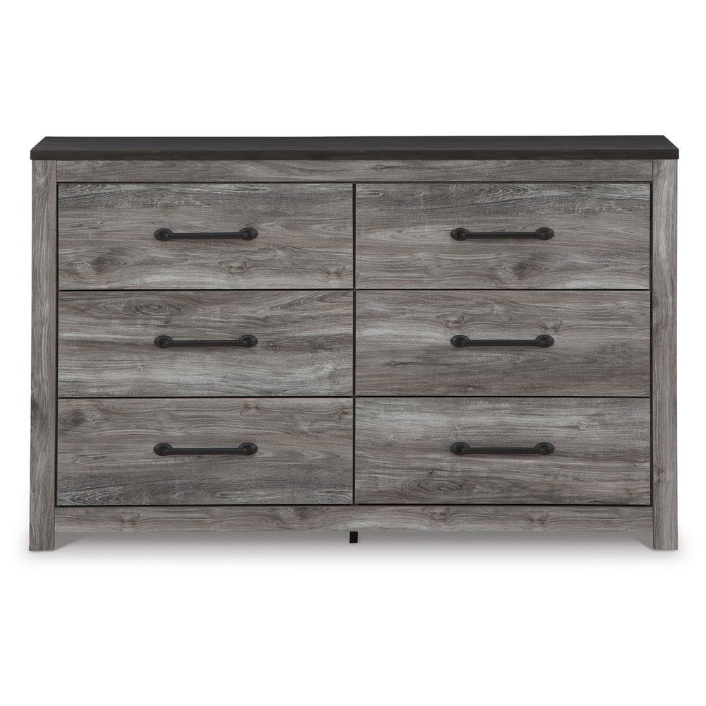 59 Inch Wide Dresser with 6 Drawers Metal Bar Handles Distressed Gray By Casagear Home BM302081