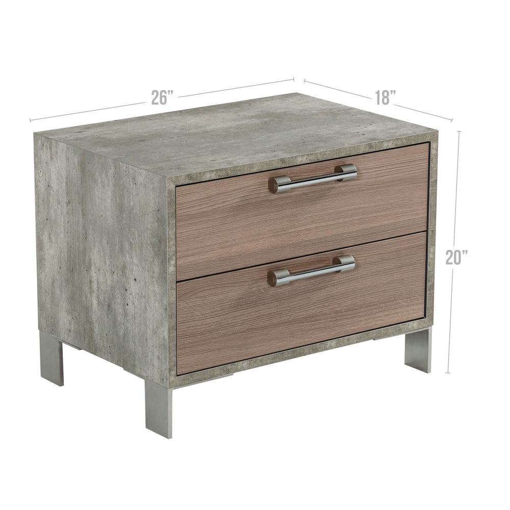 Noe Billy 26 Inch Nightstand 2 Drawers Gray Faux Concrete Oak Laminate By Casagear Home BM302083