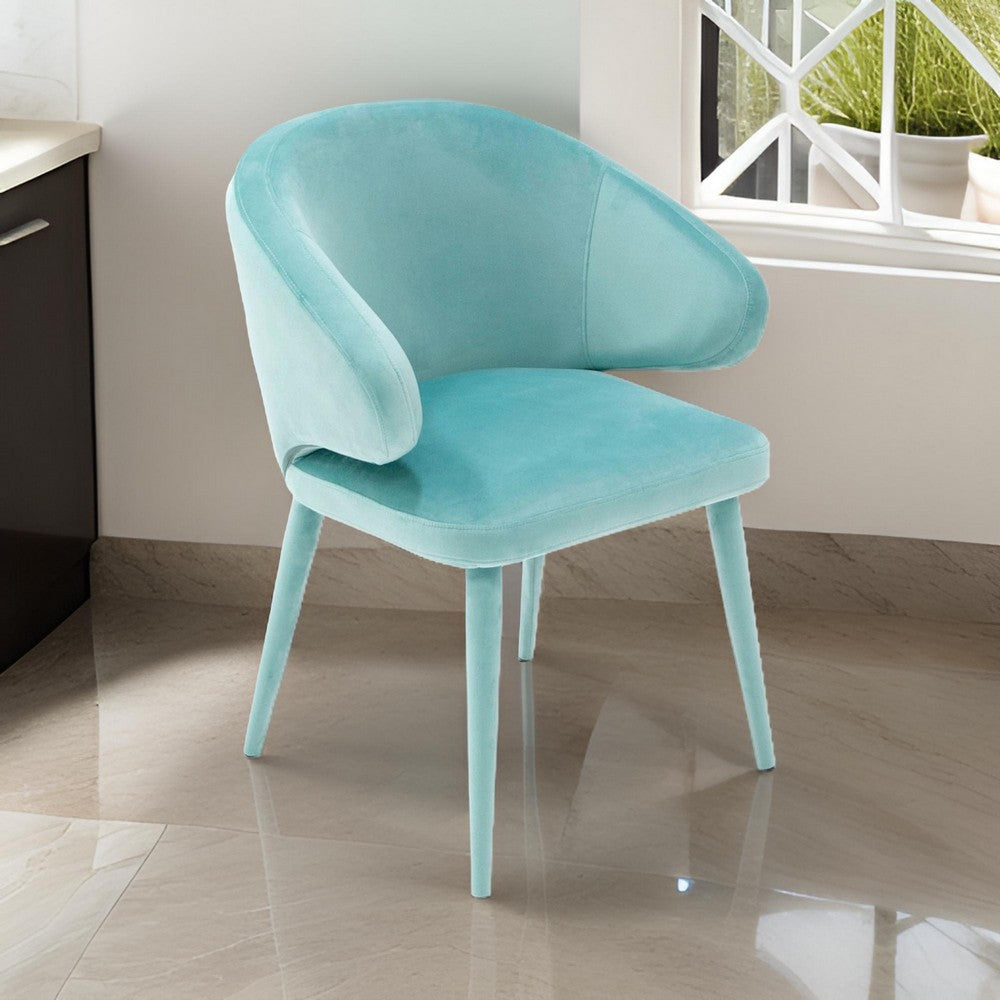 19 Inch Dining Chair, Fully Upholstered, Curved Back, Aqua Blue Velour By Casagear Home