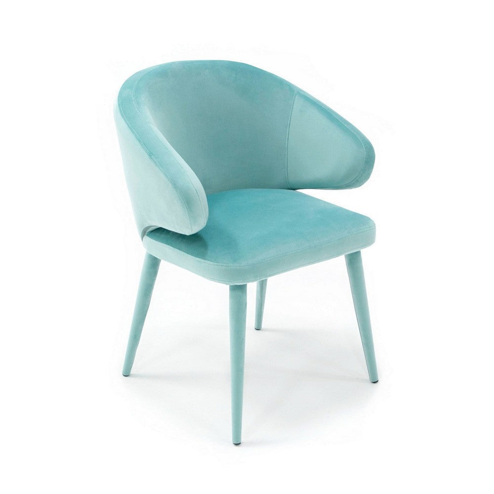 19 Inch Dining Chair Fully Upholstered Curved Back Aqua Blue Velour By Casagear Home BM302095