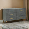 Cid Lime 63 Inch Wide Dresser Chest, 6 Gliding Drawers, Reeded Lines, Gray By Casagear Home