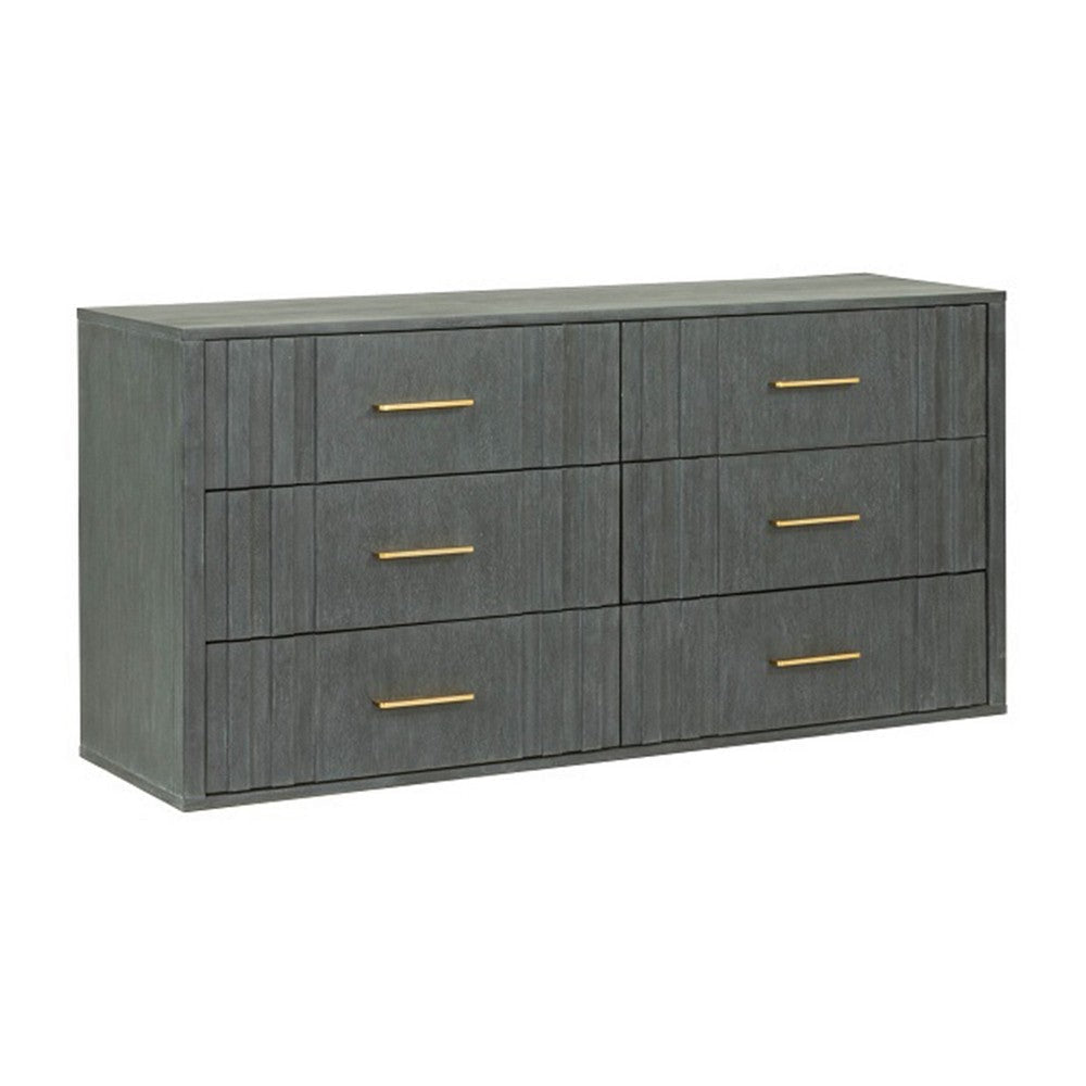 Cid Lime 63 Inch Wide Dresser Chest 6 Gliding Drawers Reeded Lines Gray By Casagear Home BM302107